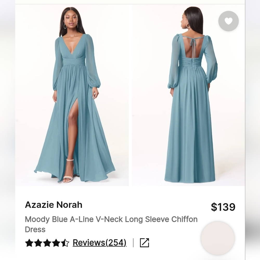 Azazie Long Sleeve Chiffon Dress in Moody Blue
